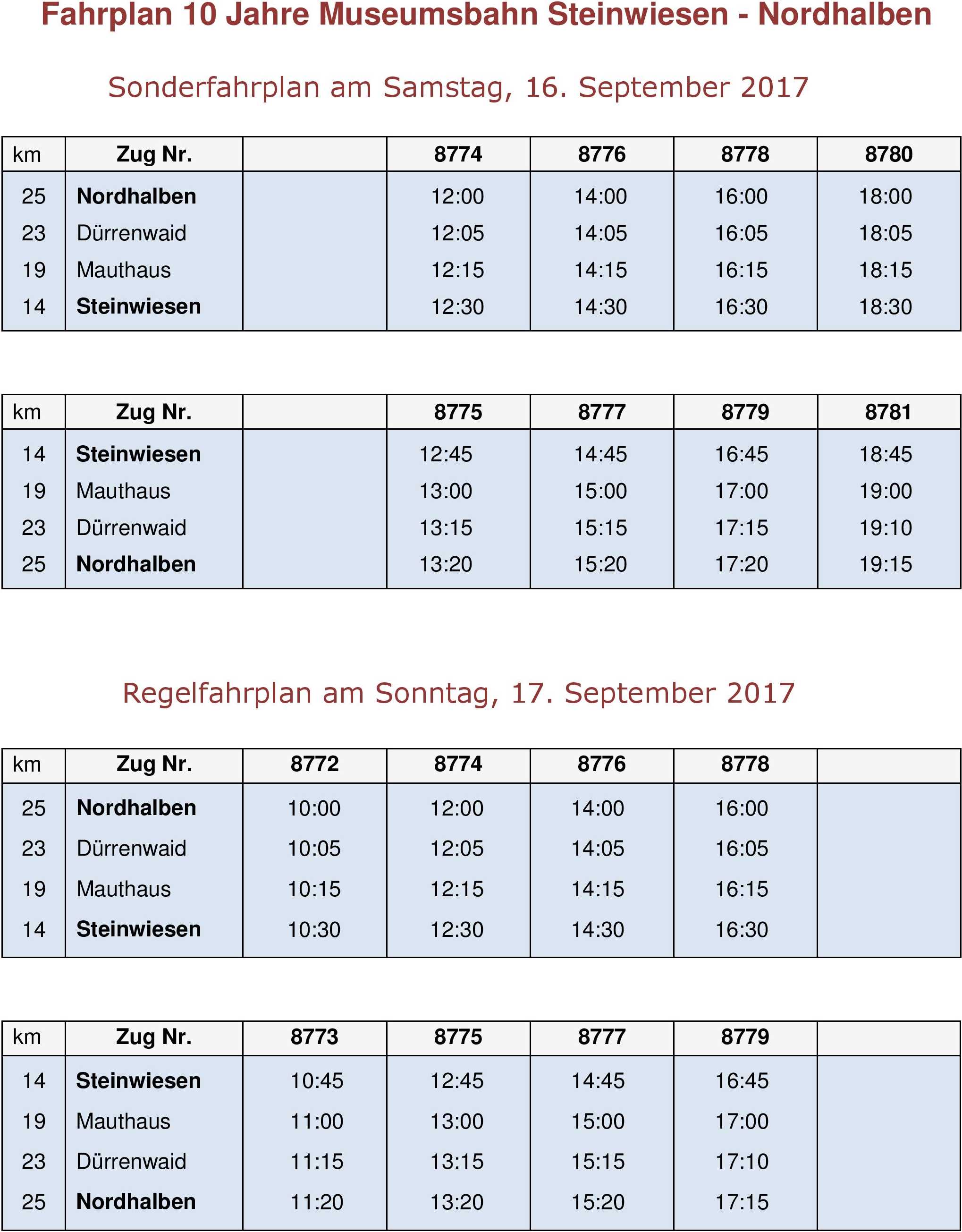 Jubiläumsfahrplan Rodachtalbahn 16./17. September 2017