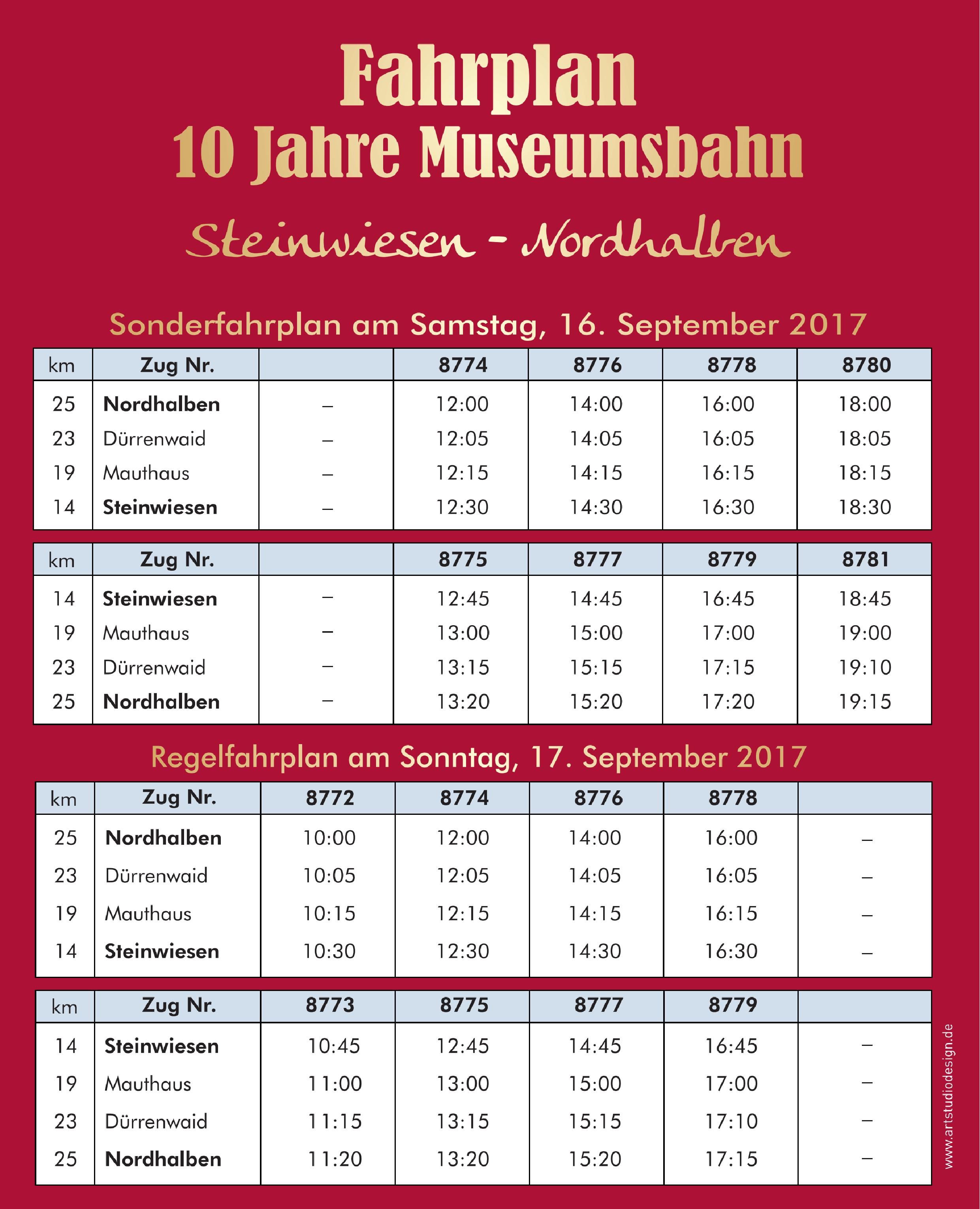 Jubiläumsfahrplan Rodachtalbahn 16./17. September 2017