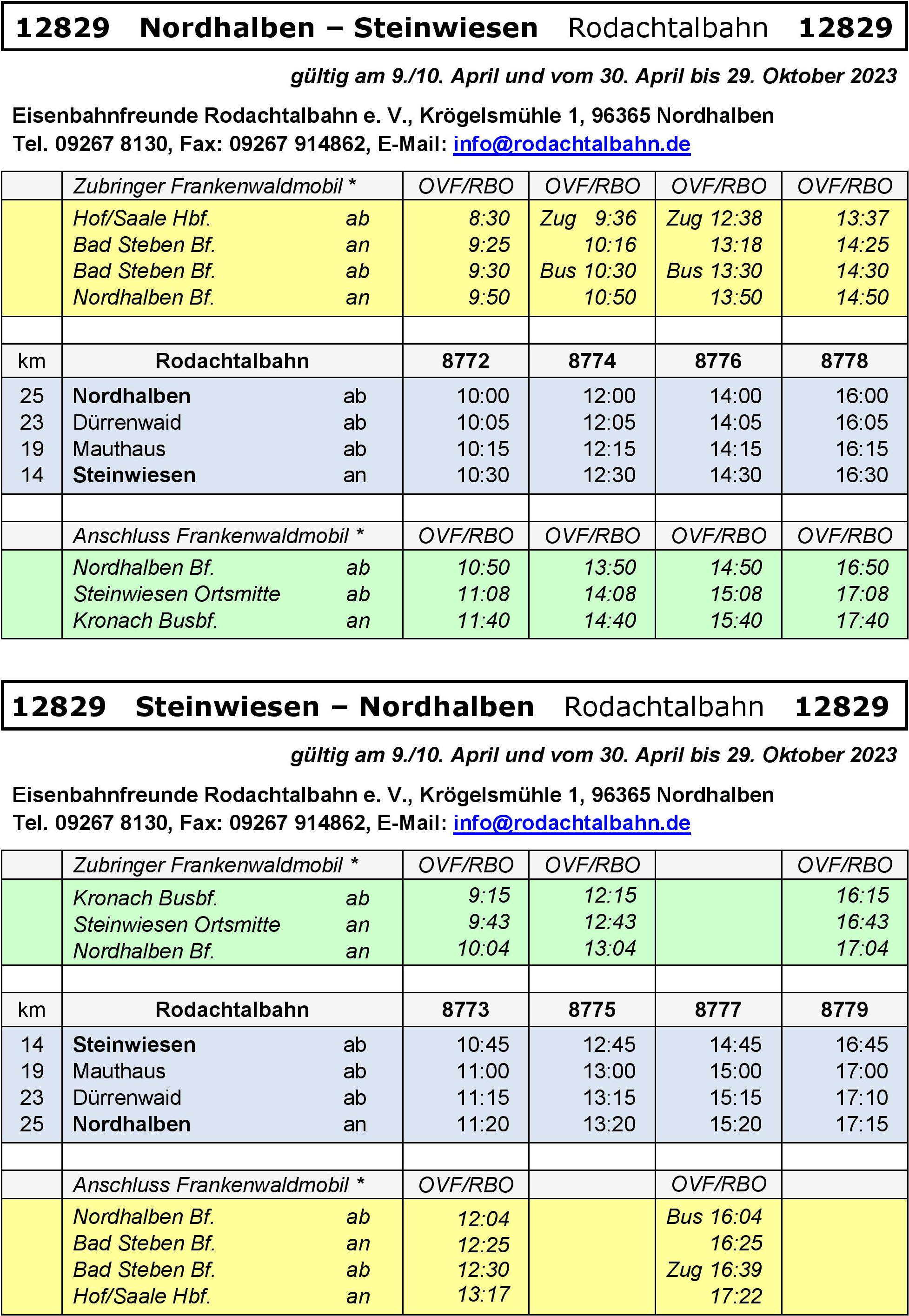 Fahrplan Rodachtalbahn 2023