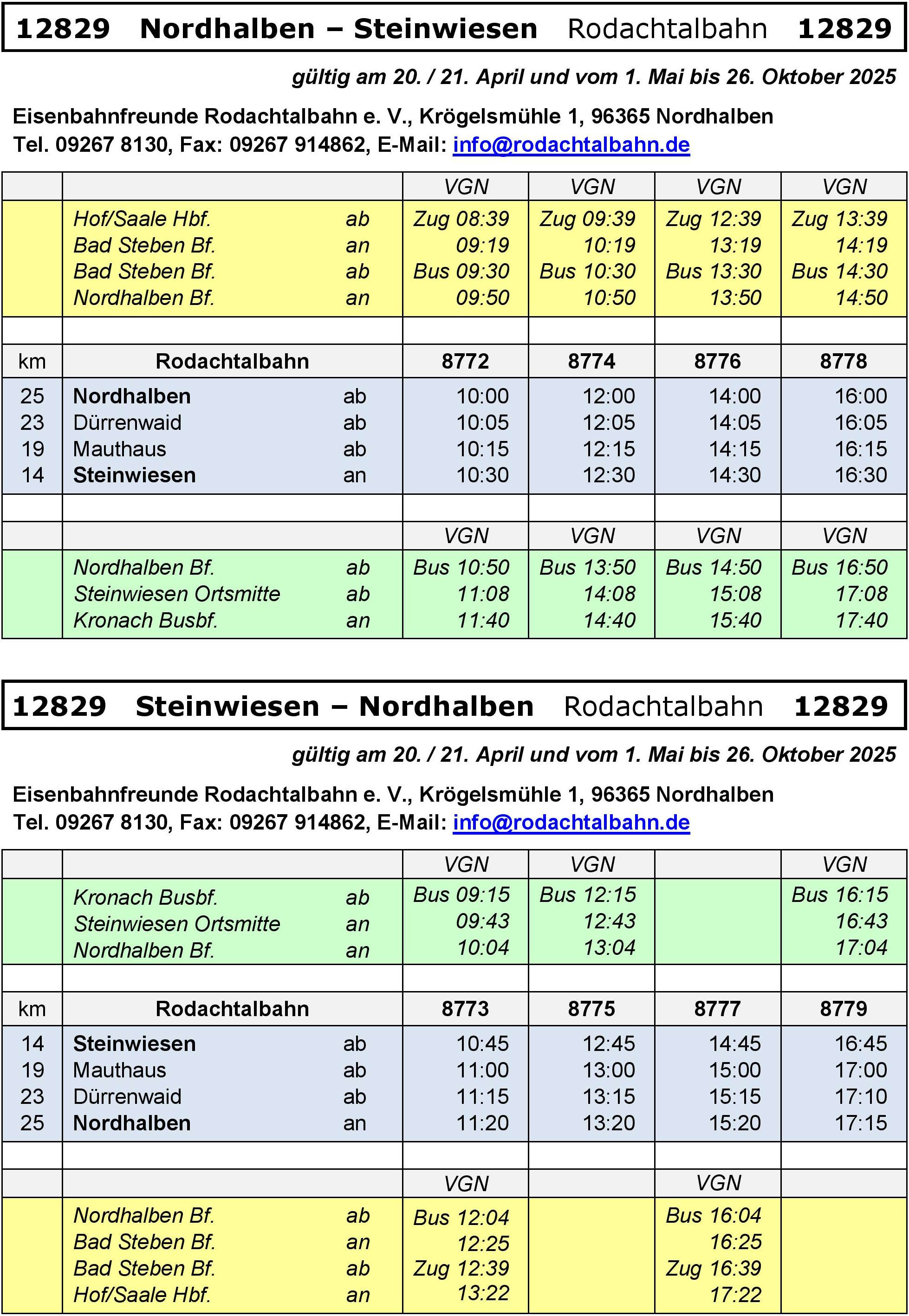 Fahrplan Rodachtalbahn 2025