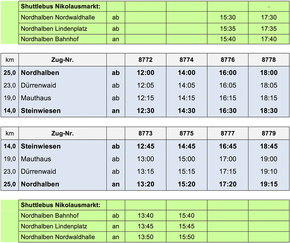Fahrplan Nikolausexpress 2018